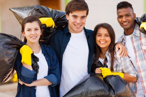 Professional rubbish removal team at work